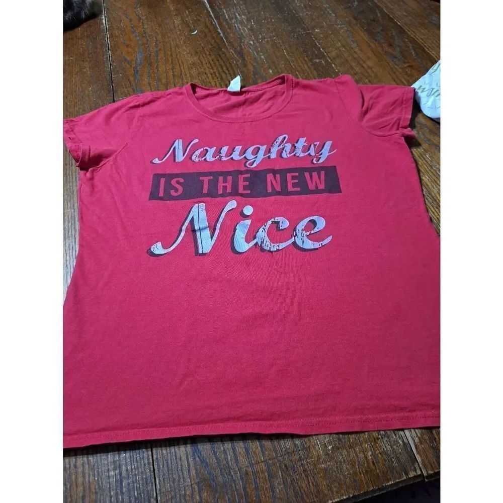 XL Naughty is the New Nice Red Short Sleeve Cotton Christmas Holiday Tee Tshirt